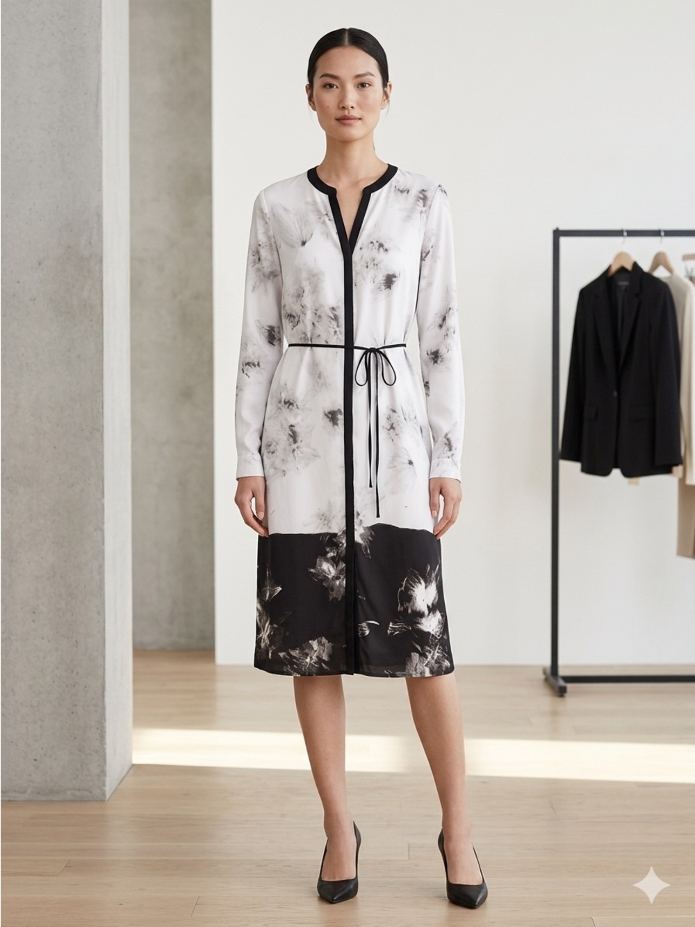 Simply Vera Vera Wang Black and White Midi Shirt Dress